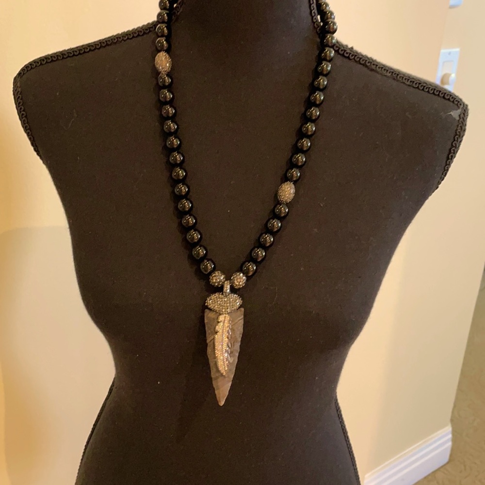 Long black beads with Pyrite accent